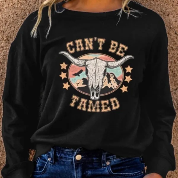 Can’t Be Tamed Western Longhorn Skull Sweatshirt Black NWT - Image 6