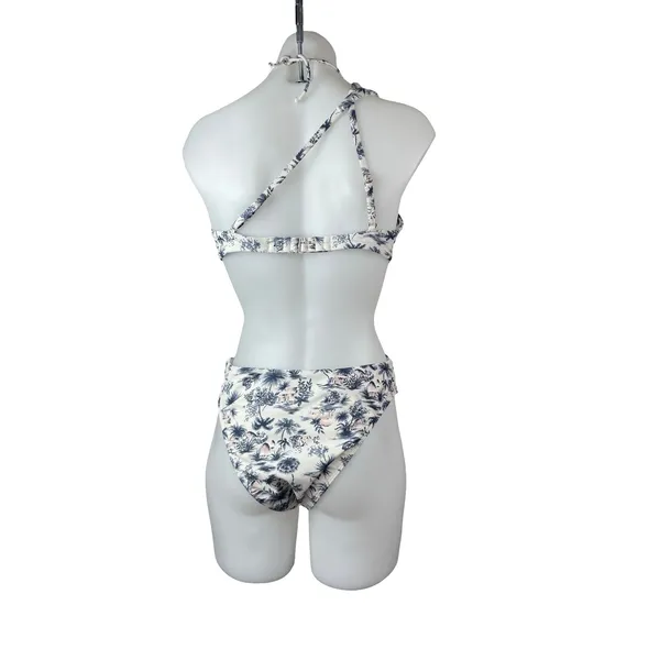 Abercrombie & Fitch White Blue Floral One Shoulder 2 Pc Bikini Set Swimwear Sz M - Image 4