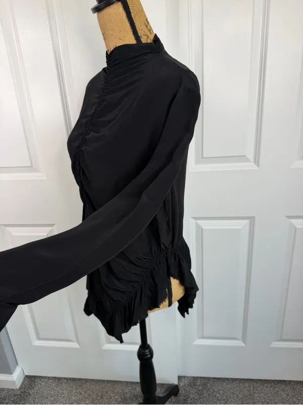 Anthropologie Massimo Dutti Black Ruched Ruffle Top Size L NWOT - Image 5