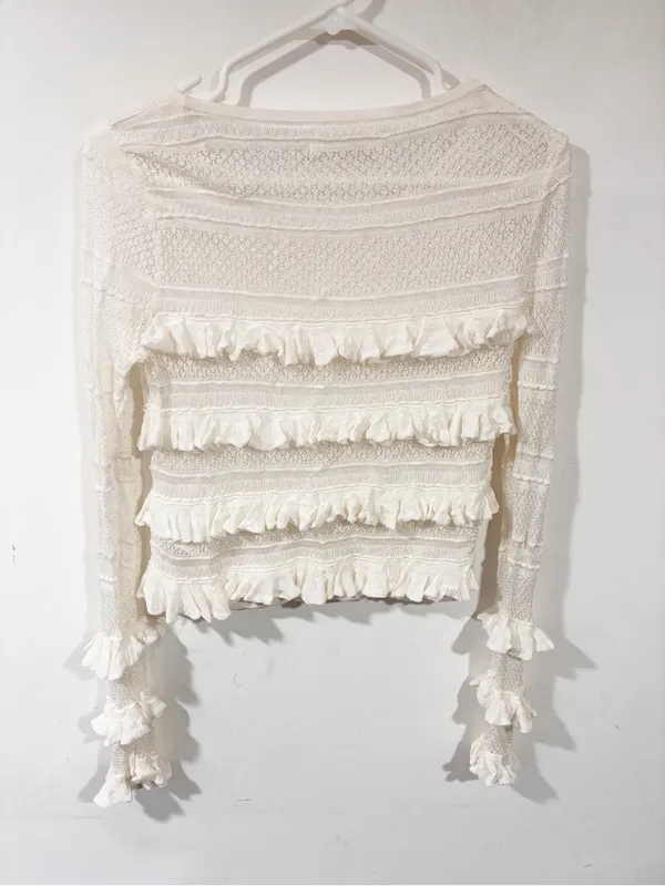 By Anthropologie Ruffle Long-Sleeve Jumper White Blouse Size Medium - Image 6