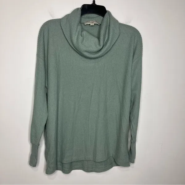 Loft‎ waffle knit cowl knit top green size medium - Image 3
