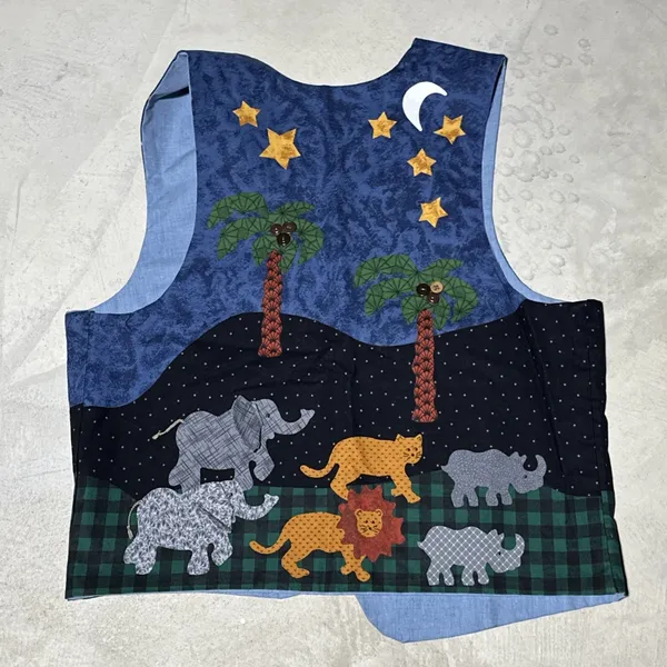 Womens Handmade Vest Womens L XL Noah's Ark Applique Folk Art Animal Theme Retro - Image 11