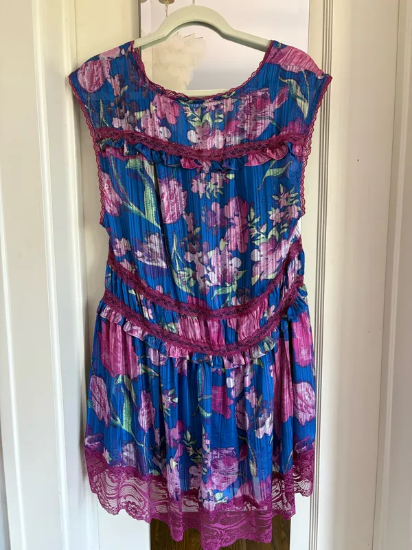 Free People Spring Fling Mini Dress Ultra Violet Combo w/ slip - Image 4