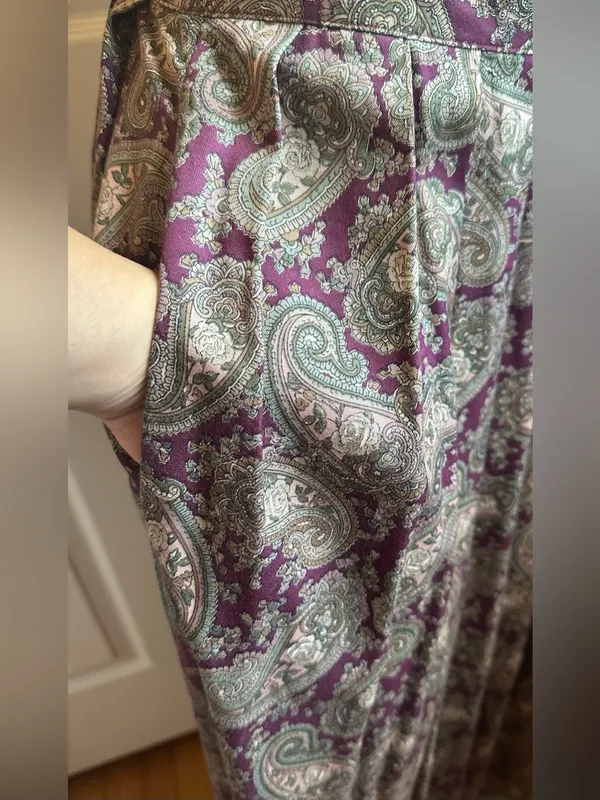 LOMBARDI INC Purple Cream Green Pleated Paisley Pockets Maxi Skirt Sz 14 - Image 7