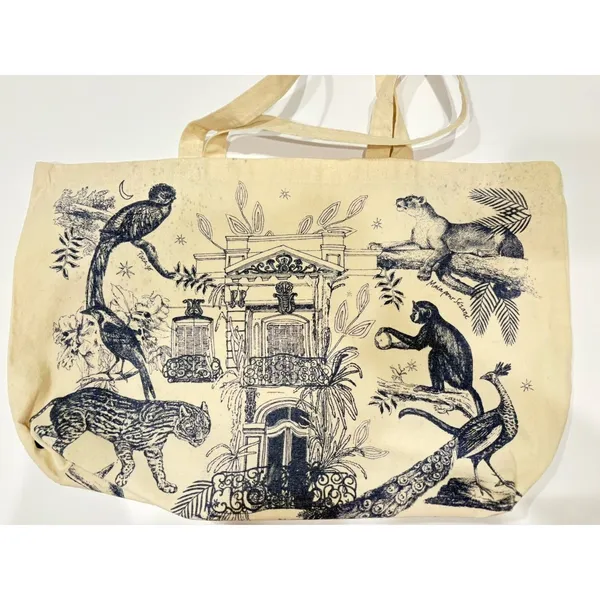 Sézane Paris Canvas Tote Bag Maria Pour Blue Illustrated Paradiso Jungle Print - Image 10