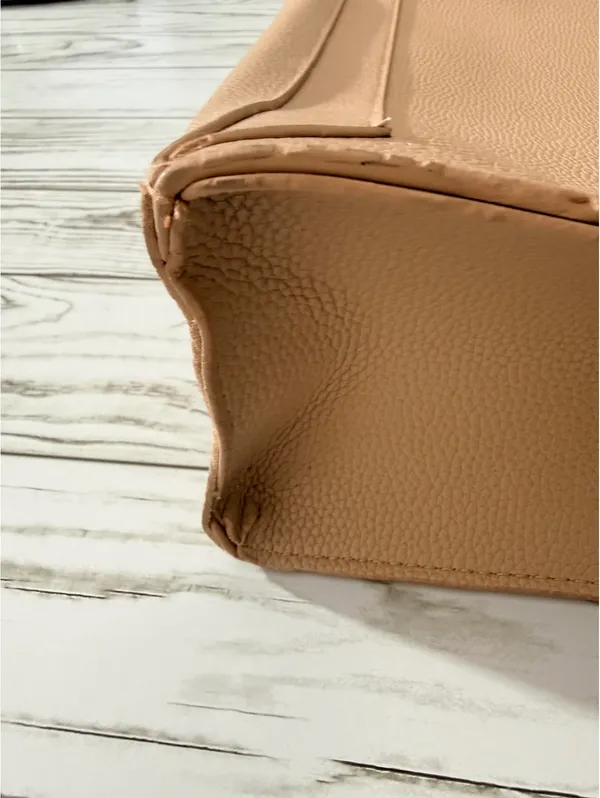Michael Kors Large Taupe PVC Logo Strap North South Tote Bag Coral Gold - Image 7