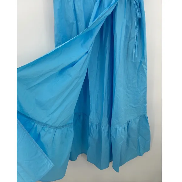 Greylin Blue‎ Cotton Wrap Midi Dress Puff Sleeve Tiered Pockets M Cottagecore - Image 6