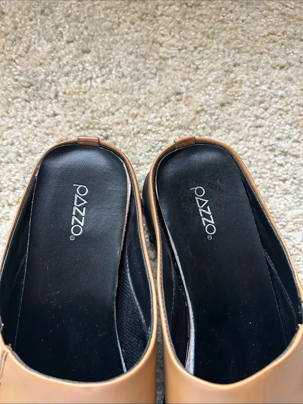Pazzo Vtg retro tan leather slide mules 7.5 women’s shoes artsy funky - Image 2