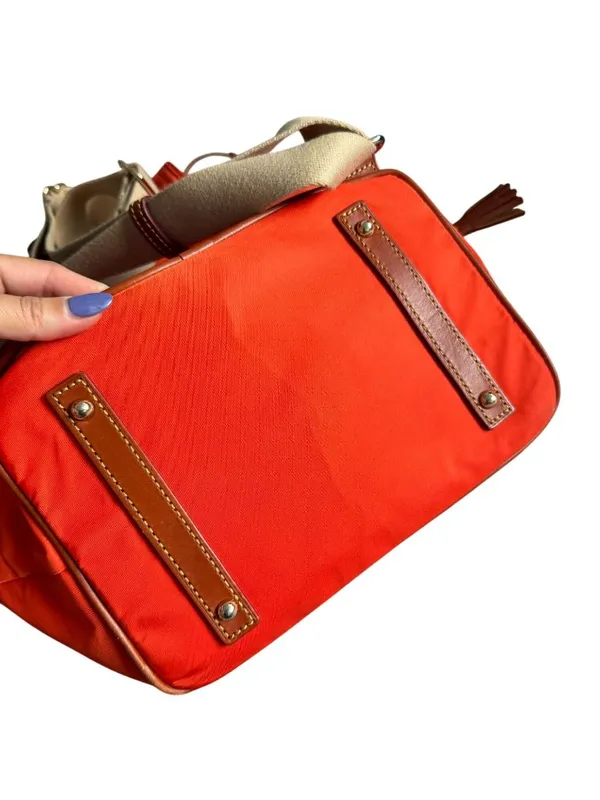 DOONEY & BOURKE Orange Brown Nylon Leather Drawstring Backpack - Image 8