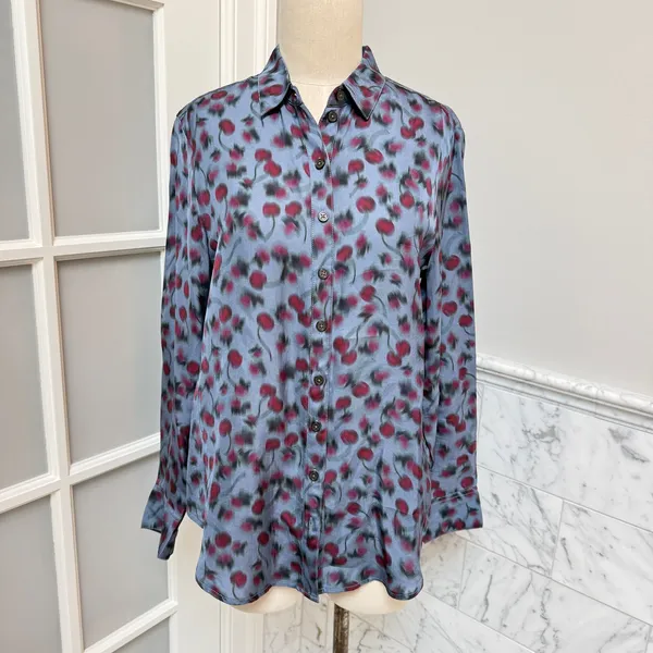 J. Crew Drapey Button-down Shirt Cherry Print Viscose Twill Blouse Small - Image 2