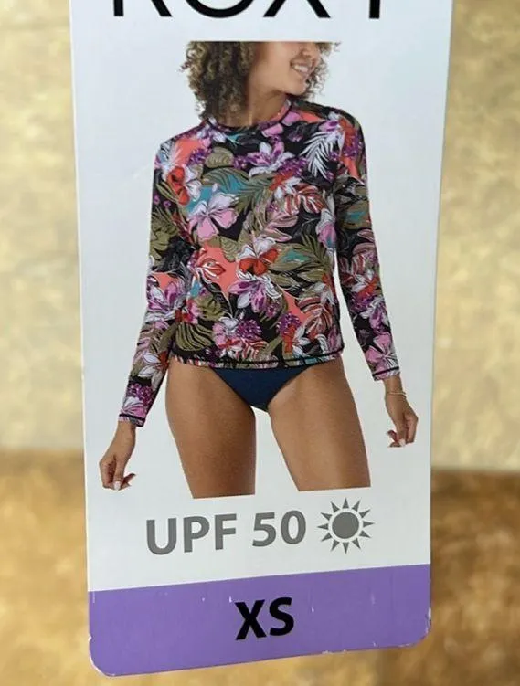 NEW Roxy Women’s UPF 50 Sun Protection Rash Guard XS Floral Long Sleeve Swim Tee - Image 11