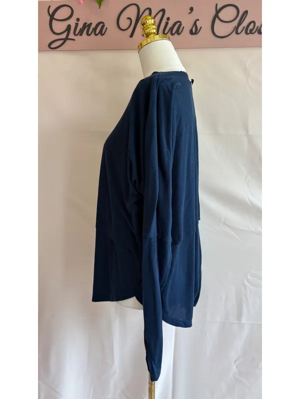 Free People Navy Blue Long Sleeve Button-Up Tunic Top Size Medium - Image 4