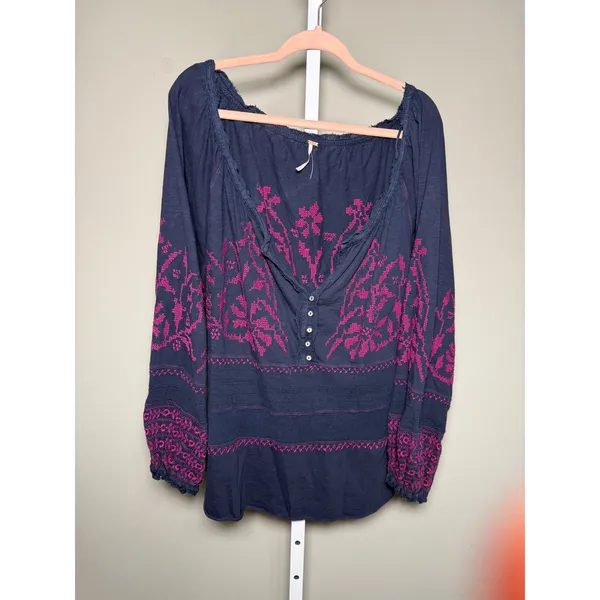 Free People Persuasion Embroidered Peasant Tunic Blouse M‎ Boho Cottagecore - Image 2