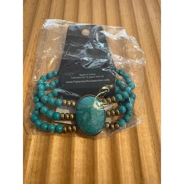 Paparazzi Turquoise Brass Stone Pools Bracelet One Size - Image 3