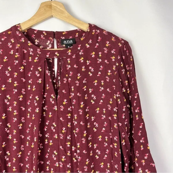 A.N.A Red Floral‎ Long Sleeve Shift Dress M - Image 3