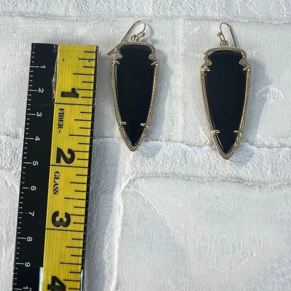 Kendra Scott Skylar Earrings Gold Arrowhead Blue Iridescent Reversible Black‎ - Image 3