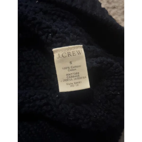 J.Crew Womens Navy Blue 100%‎ Cotton Lattice Cable Knit Crew Neck Sweater Small - Image 5