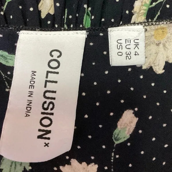 Asos Collusion Black Floral Dotted Long Sleeve Sweetheart Smocked Mini Dress 0 - Image 4