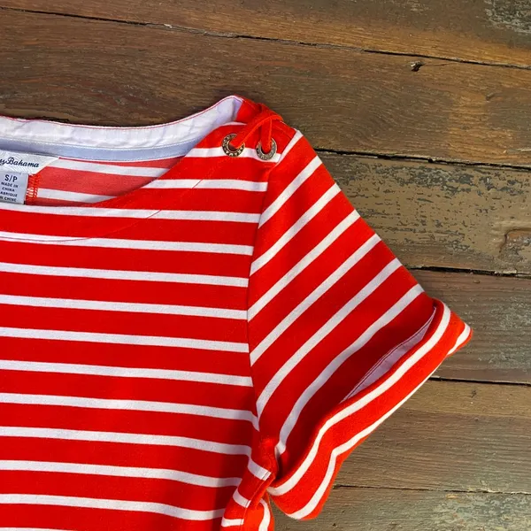 Tommy Bahama Jovanna Orange Stripe Lace-Up Shoulder Knit Dress Sz S 💚🎀 - Image 12