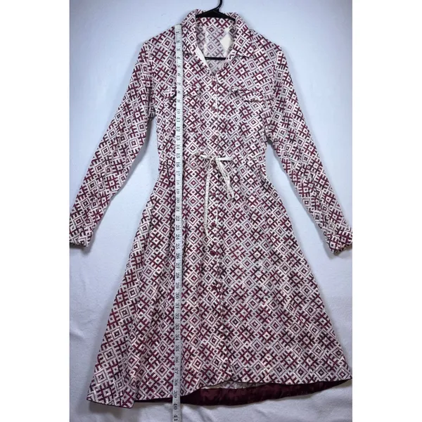 Womens Geometric Diamond Print Long Sleeve Button Down Midi Shirt Dress Burgundy - Image 8