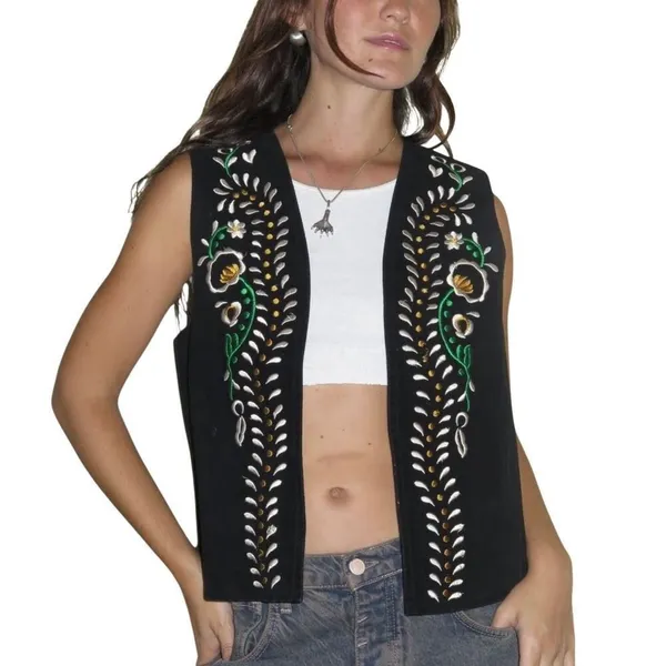 New Zara Black Embroidered Crop Vest Medium - Image 2