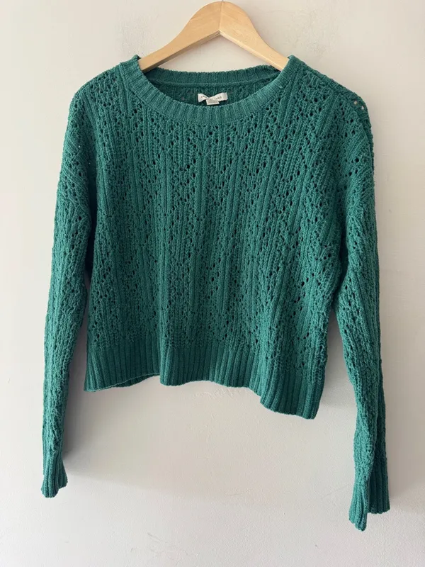 NEW!! American Eagle Green Open Knit Pointelle‎ Sweater - Image 2
