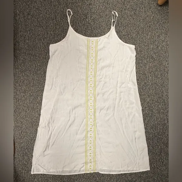 Silky Embroidered Boho Slip Dress Size M Coastal Lime Geometric Mini Size Medium - Image 5
