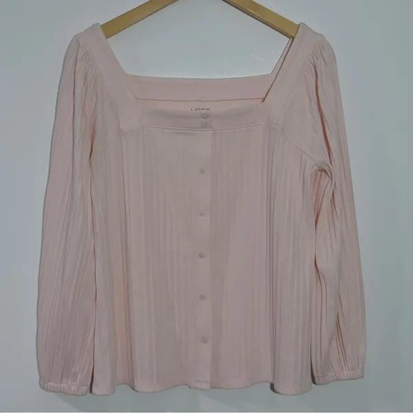 New Loft Oversized Square Neck Pink Top Long‎ Sleeve Small Spring Minimalist - Image 2