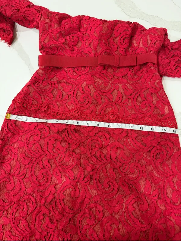 Tadashi Shoji Red Lace Maxi Dress with Three-Quarter Sleeves - Image 8