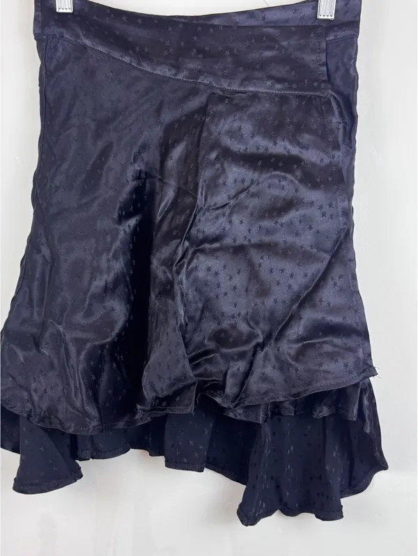 Free People Starstruck Black Satin Jacquard Star Ruffle Wrap Mini Skirt NWT 0 - Image 5