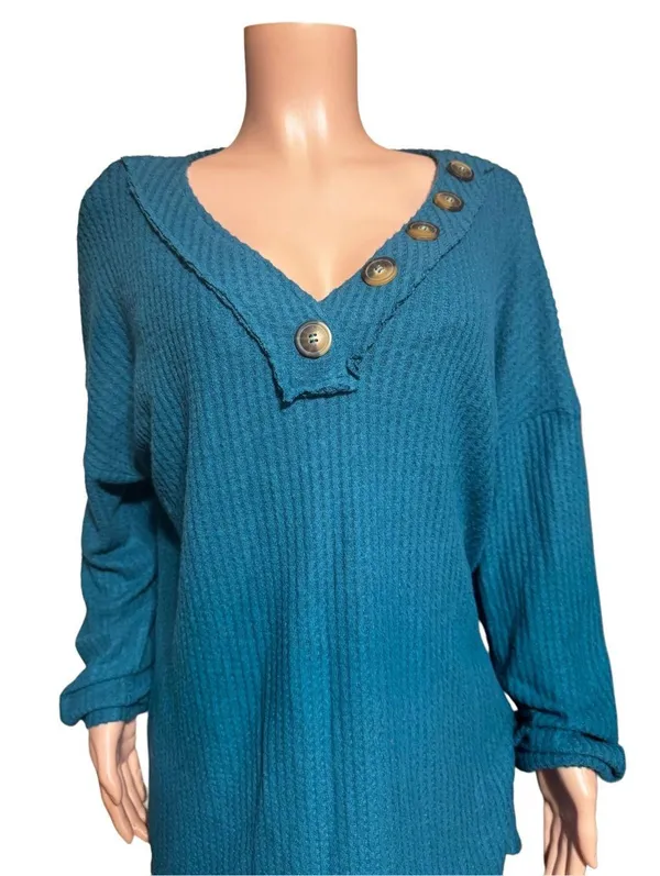 Zenana V-neck knit long sleeve waffle pullover top XL - Image 3