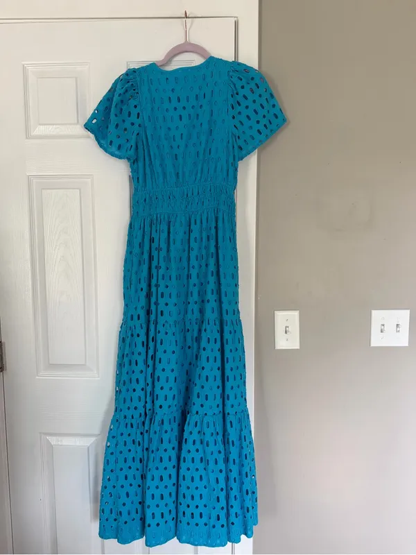 Anthropologie Somerset Aqua Blue Eyelet Maxi Dress - Image 10