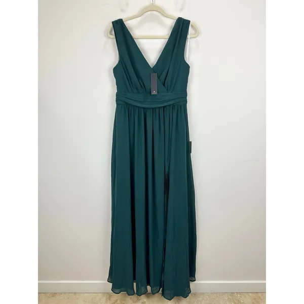 Lulus Thoughts of Hue Emerald Green Surplice Maxi Dress Formal Large NWT - Image 5