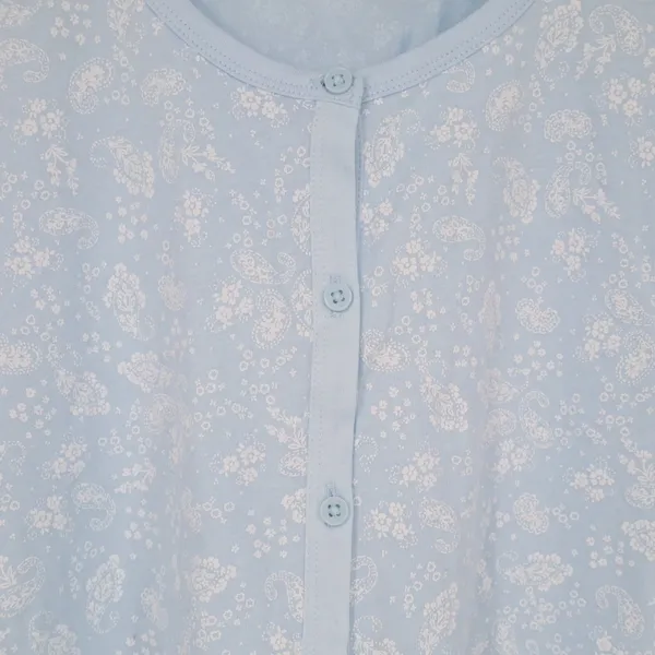 Charter Club Cropped Pajama Top‎ Womens Medium Blue Floral Cotton Button Front - Image 4