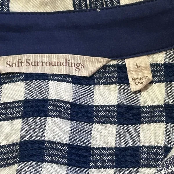 Soft Surroundings Navy Blue Mixed Plaid Asymmetrical Button Front Tunic Large - Image 9