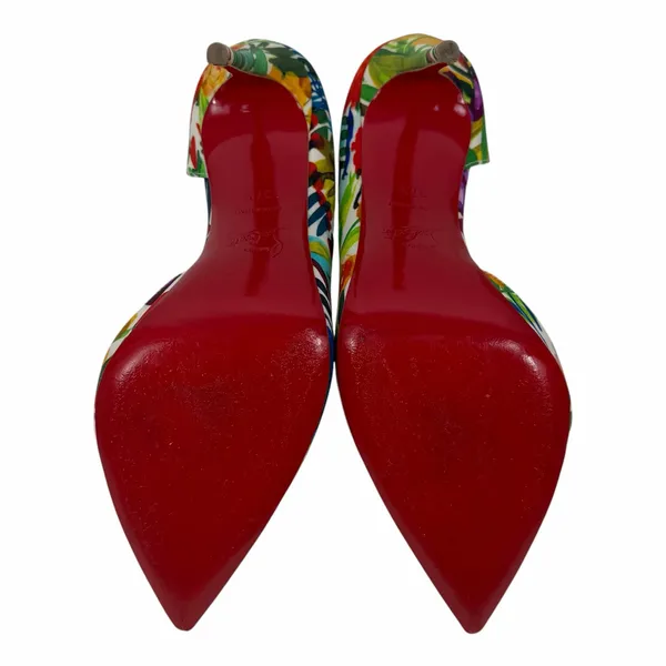 Christian Louboutin Iriza 100 Crepe Satin Floral d'Orsay Pump Size 37.5 - Image 10