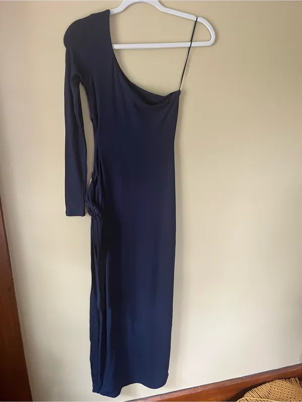 NWOT naked wardrobe One-Shoulder Navy Maxi Dress with Cutout - Image 7