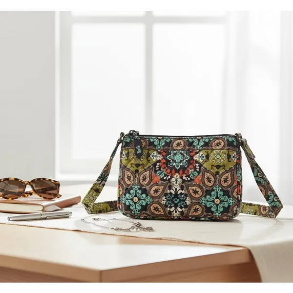 Vera Bradley Sierra On The Go Crossbody Bag Quilted Paisley Floral Black - Image 2