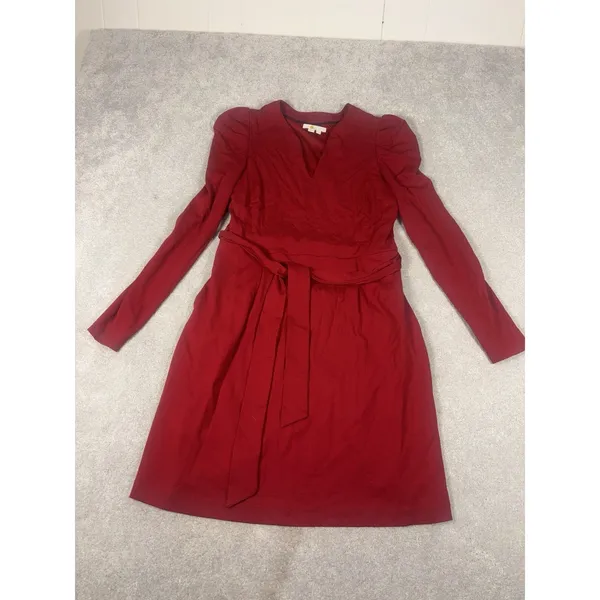 ll bean red‎ long sleeve belted midi dress size 10 reg - Image 6