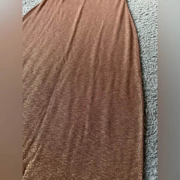 Aerie full length brown and gold maxi dress adjustable straps, size M - Image 2