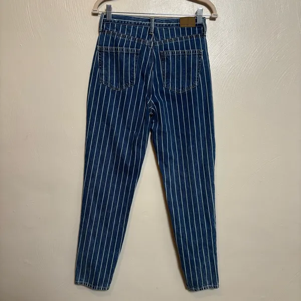 American Eagle Women’s Jeans Pinstripe Mom White Stripe 100% Cotton Blue Size‎ 2 - Image 9