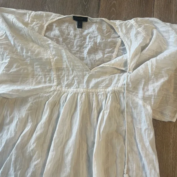 J Crew White Gauze Tunic Top Size Small Boho Flutter Sleeve Tassel Lightweight - Image 6