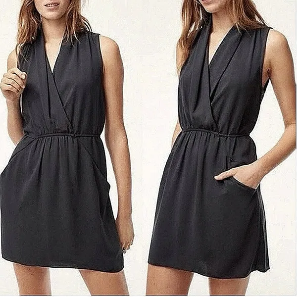 Aritzia Wilfred Black Sleeveless V Neck Faux Wrap Mini Sheath Dress Size XXS - Image 2