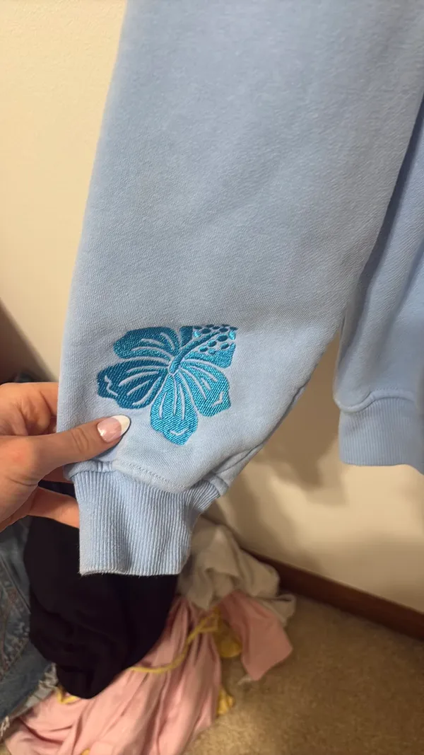 Pink Palm Puff Hoodie Blue - Image 4