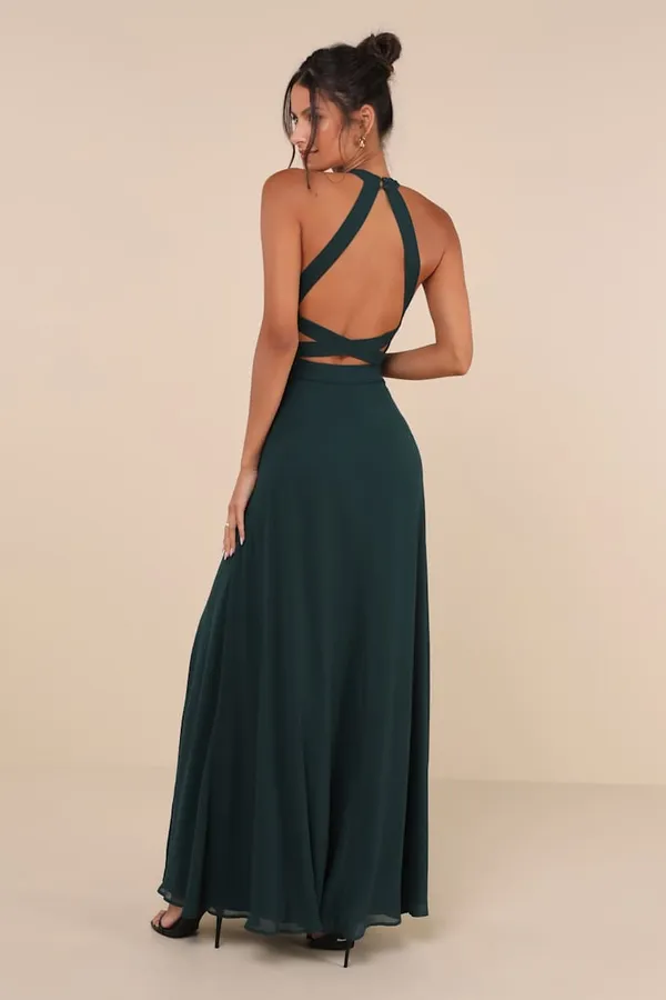 New Lulus Confidently Emerald Backless Halter Maxi Dress Size Medium MSRP $99 - Image 3