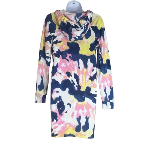 Bobbie‎ Brooks Medium Blue Pink Tie Dye Hoodie Mini Dress NWOT Beach Cover Up - Image 2