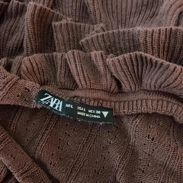 Zara Ribbed Ruffled Cami Top Brown Spaghetti Strap Cropped Tank‎ Women S - Image 3