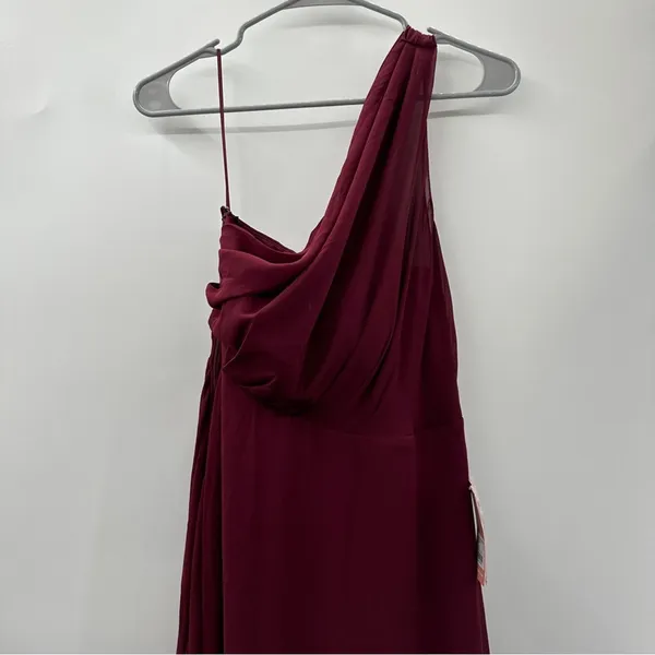 Birdy Grey Kira Chiffon‎ One Shoulder Bridesmaid Dress in Cabernet Sz S NEW - Image 4