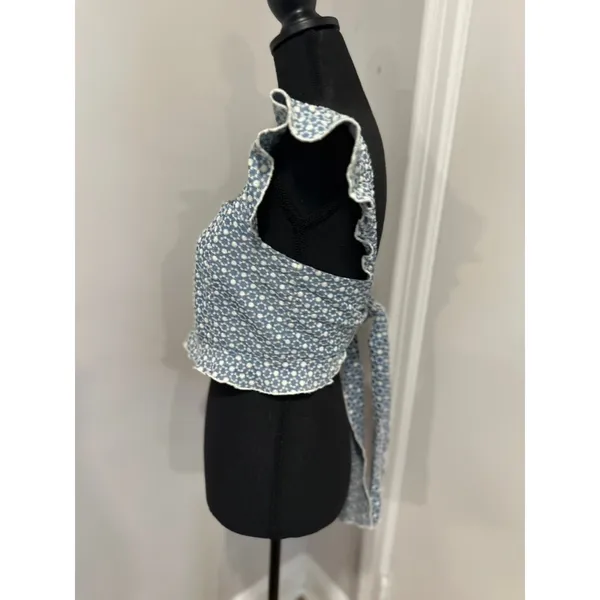 Kirious Los Angeles Eyelet Ruffle Strap Crop Top Women Medium Blue White Cotton - Image 10