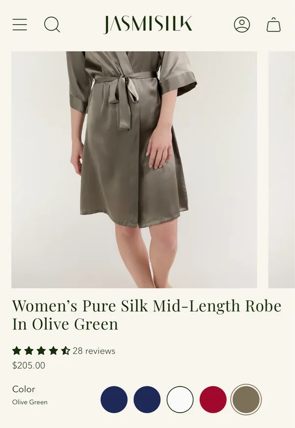 Women’s Pure Silk Mid-Length Robe In Olive Green - Image 3